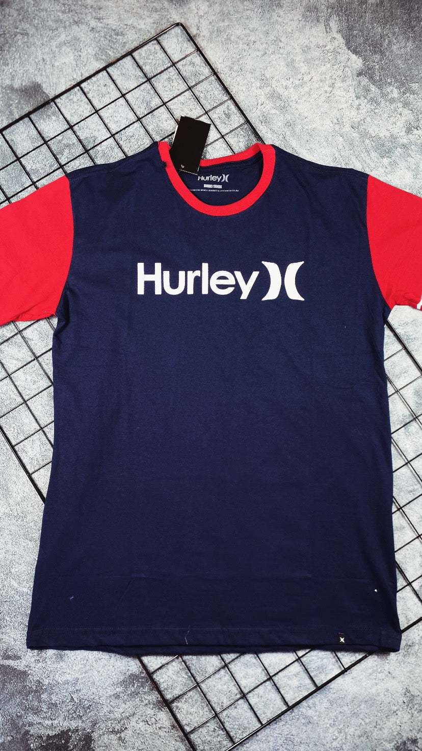 Camisa Hurley  Masculina Azul com Vermelha  em Algodão