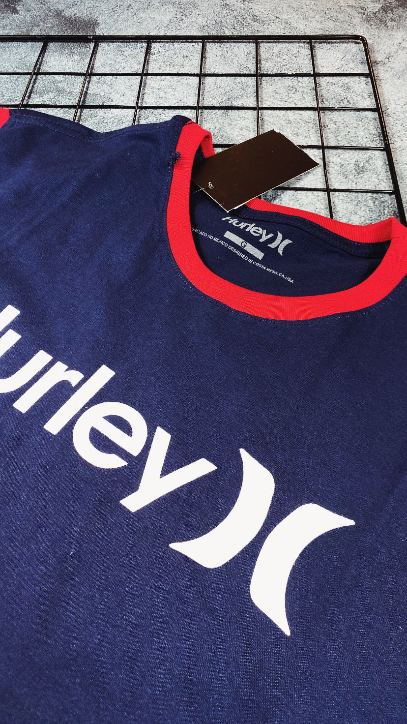 Camisa Hurley  Masculina Azul com Vermelha  em Algodão